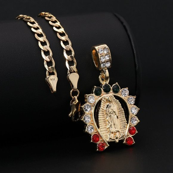 14k Catholic Charm Diamond Necklace Set - Picture 3 of 4